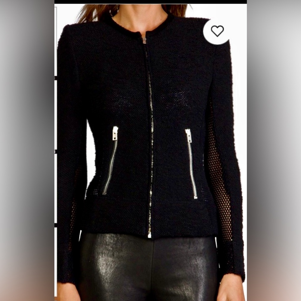 DARLING IRO AMIYA SWEATER JACKET. COLLARLESS, ZIP FRONT & POCKETS. SIDE DETAIL